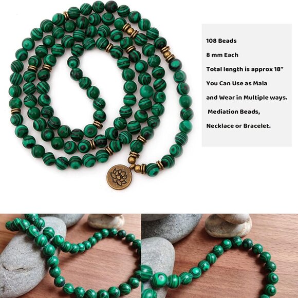 Mala Bead Necklace Yoga Meditation Gemstone 108 Prayer Beads for Women Men - Picture 2 of 7